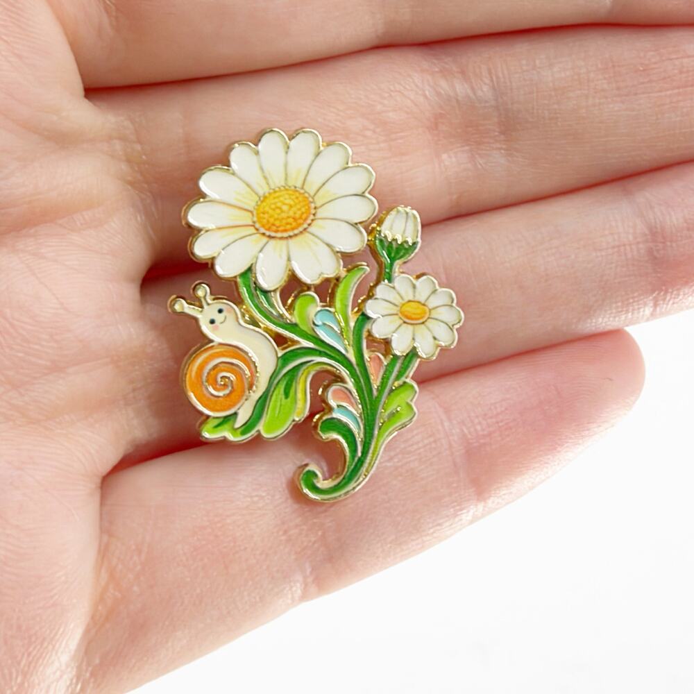 Daisy Snail Enamel Pin | Cute Cottagecore Garden Nature Soft Enamel